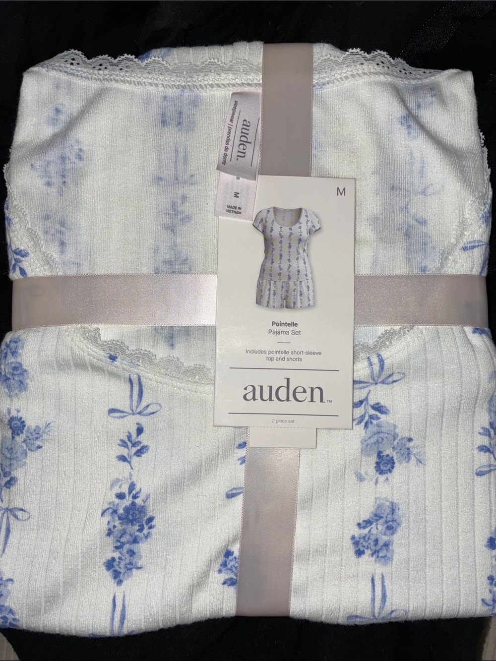 Auden White Short Sleeve Pointelle Pajama Set with Blue Floral